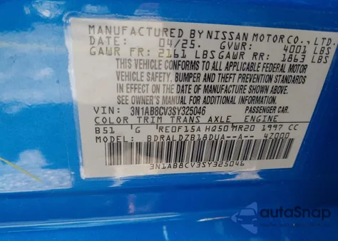 2025 Nissan Sentra Sv z USA, uszkodzony, nr VIN 3N1AB8CV3SY325046